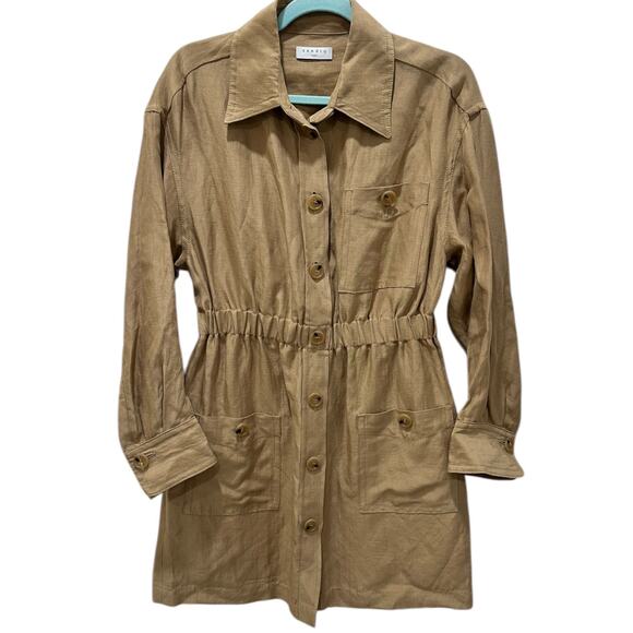 Sandro Leianna Gathered Gauze Mini Shirt Dress - Picture 3 of 9